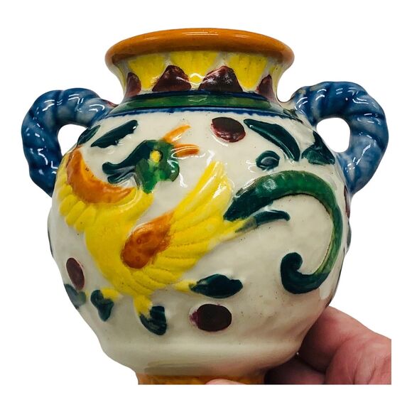 Moriyama Japanese Vase Hand Painted Bird Flower Ceramic Pottery Double Handle 6” - Picture 14 of 14